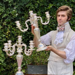 CANDELABROS em metal espessurados a PRATA.